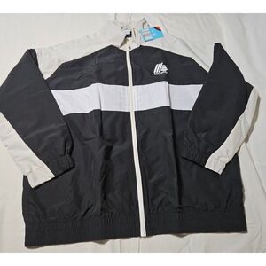 Aldi Gear Windbreaker Jacket Women XL Black White Colorblock Full Zip Logo NWT